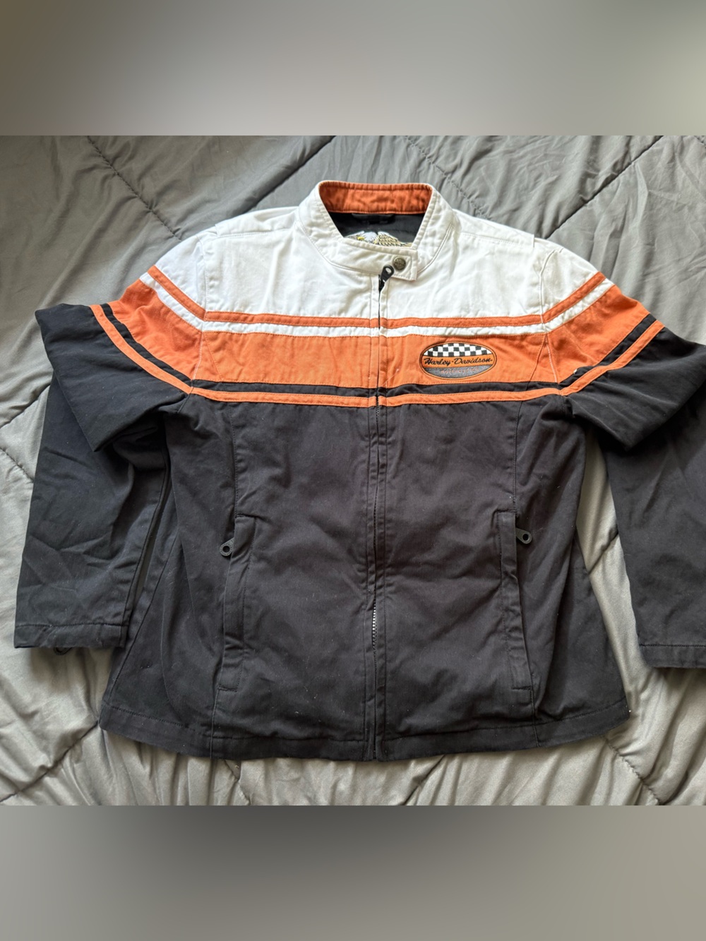Harley-Davidson Black Orange White Racing Stripe Jacket with Chest Patch